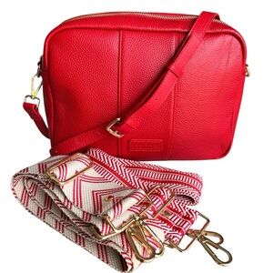 🆕 Pom pom London Red City Plus Shoulder Bag Crossbody Leather